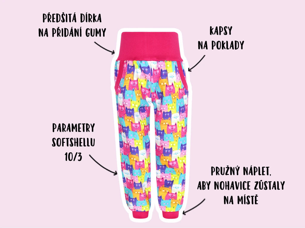 Softshellové kalhoty Barevné kočičky (s fleecem)