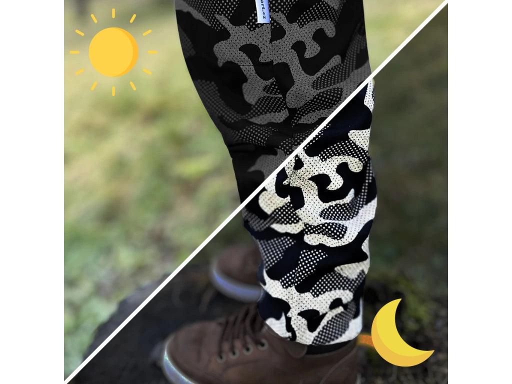 SLIM softshellové kalhoty Reflexní maskáč (s fleecem)
