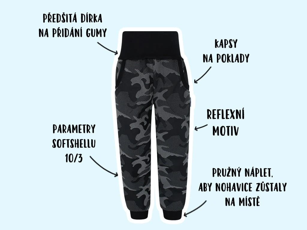 Softshellové kalhoty Reflexní maskáč (s fleecem)