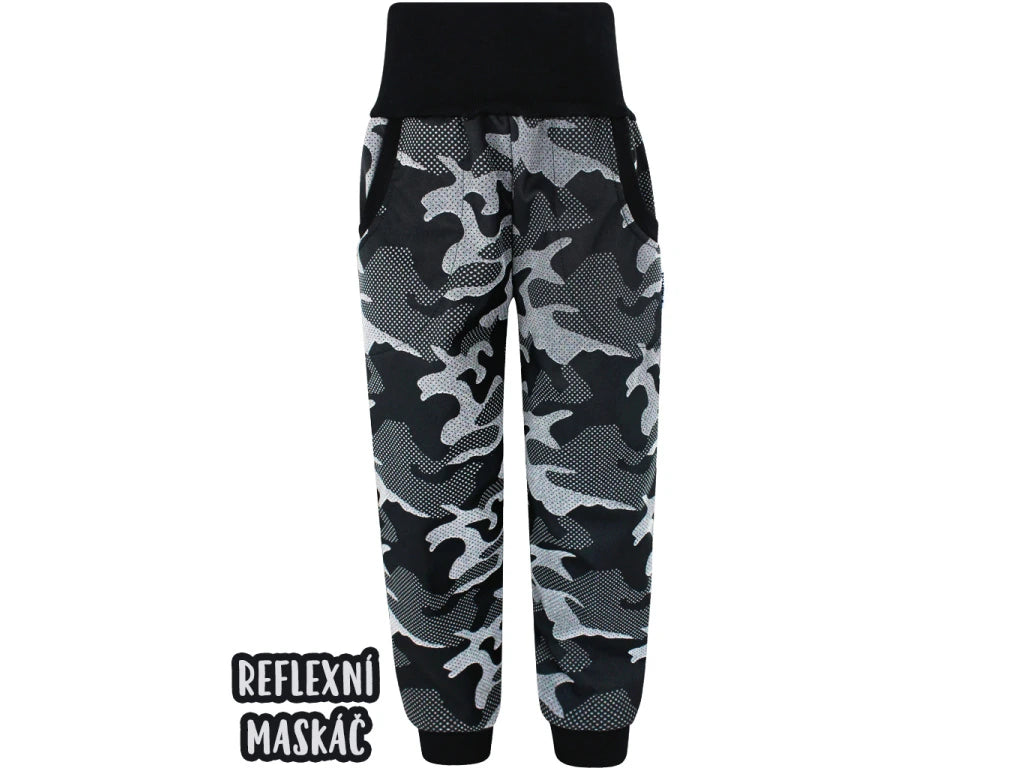SLIM softshellové kalhoty Reflexní maskáč (s fleecem)