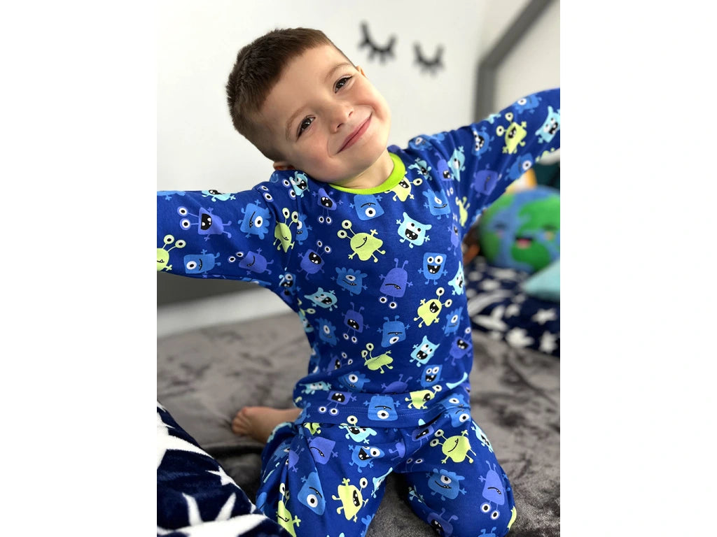 Rostoucí pyžamo s dlouhým rukávem Příšerky na tmavě modré