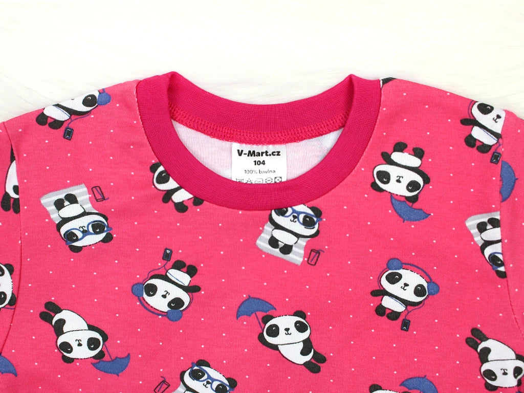 Rostoucí dívčí pyžamo s dlouhým rukávem Pandy na tmavě růžové