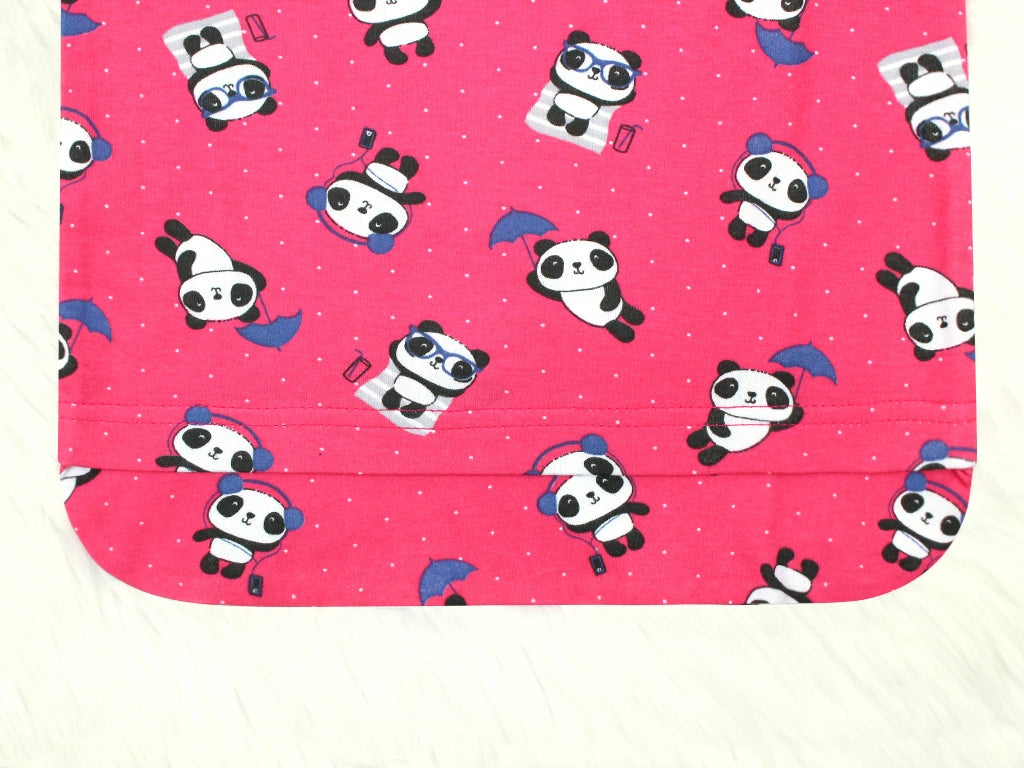 Rostoucí dívčí pyžamo s dlouhým rukávem Pandy na tmavě růžové