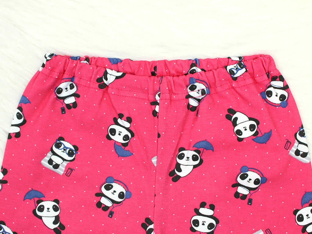 Rostoucí dívčí pyžamo s dlouhým rukávem Pandy na tmavě růžové