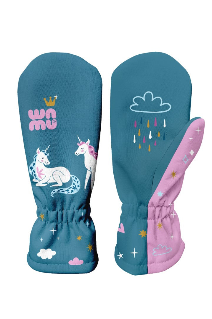Dětské softshellové rukavice, JEDNOROŽCI, petrolejová