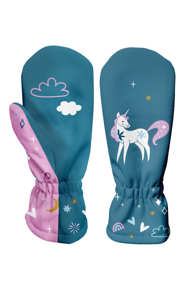 Dětské softshellové rukavice, JEDNOROŽCI, petrolejová