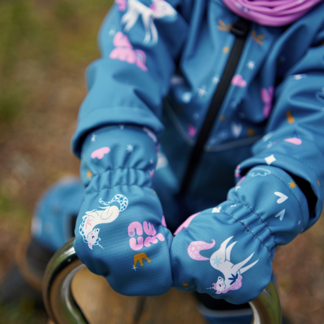 Dětské softshellové rukavice, JEDNOROŽCI, petrolejová