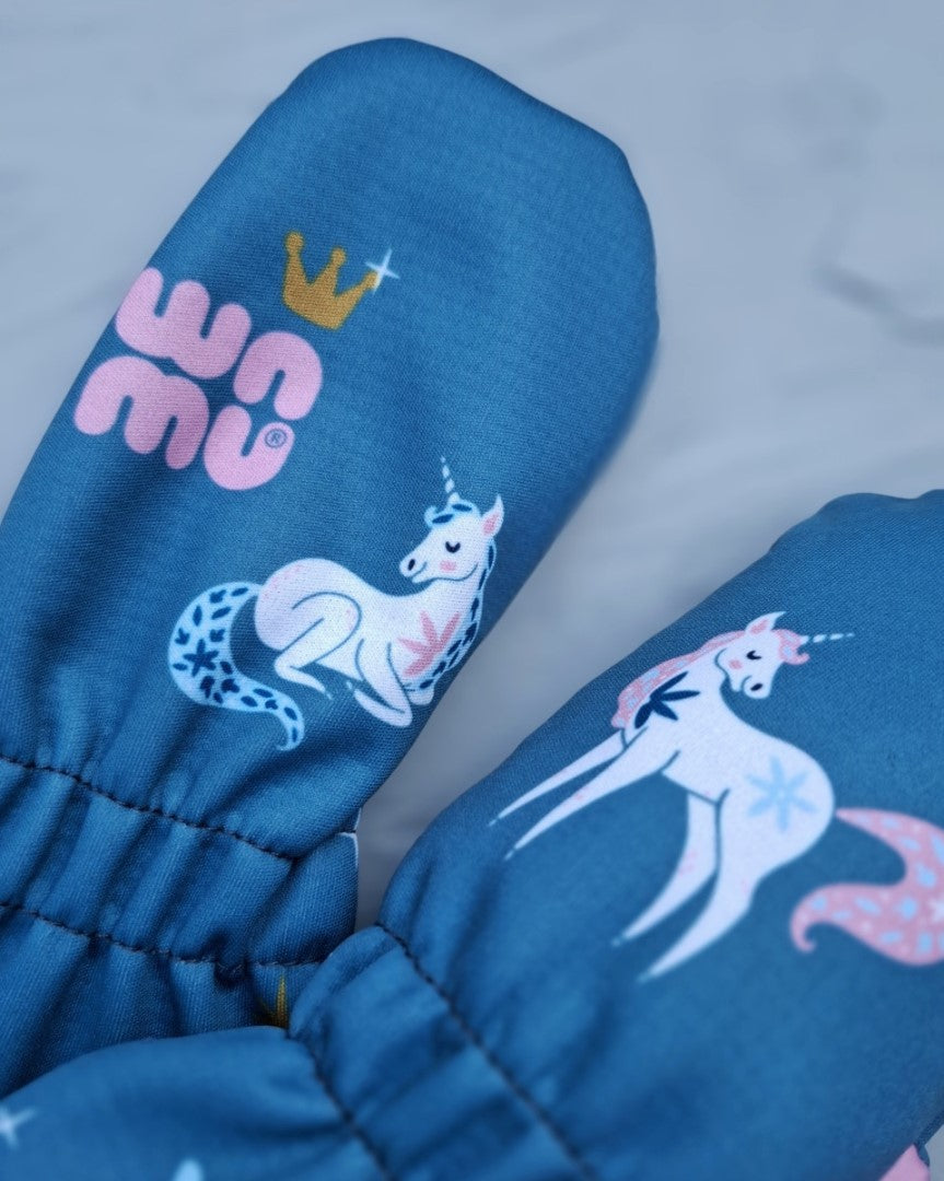 Dětské softshellové rukavice, JEDNOROŽCI, petrolejová