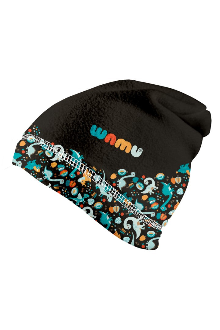 Fleecová čepice dětská, DINOSAUŘI, černo-hnědá