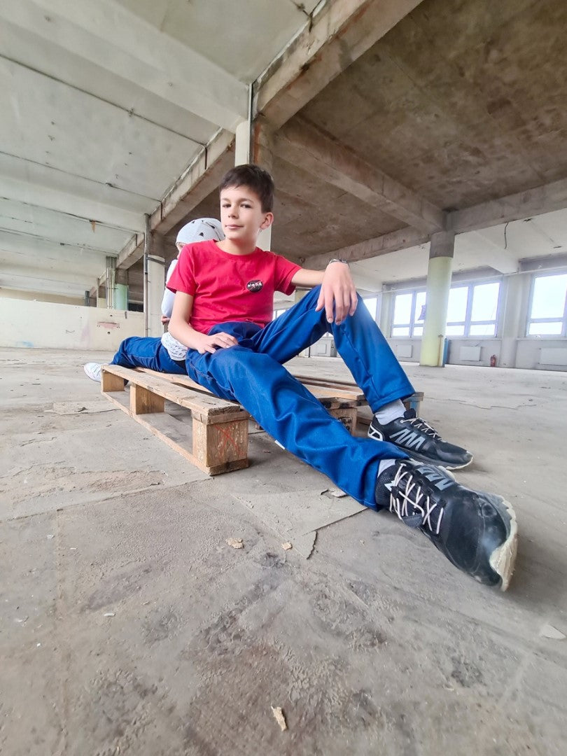 Softshellové kalhoty dětské, DŽÍNY, modrá