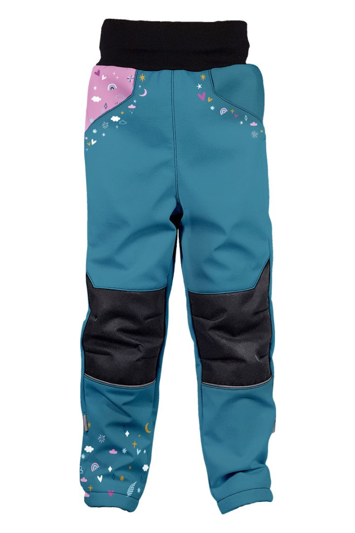Softshellové kalhoty dětské, JEDNOROŽCI, petrolejová