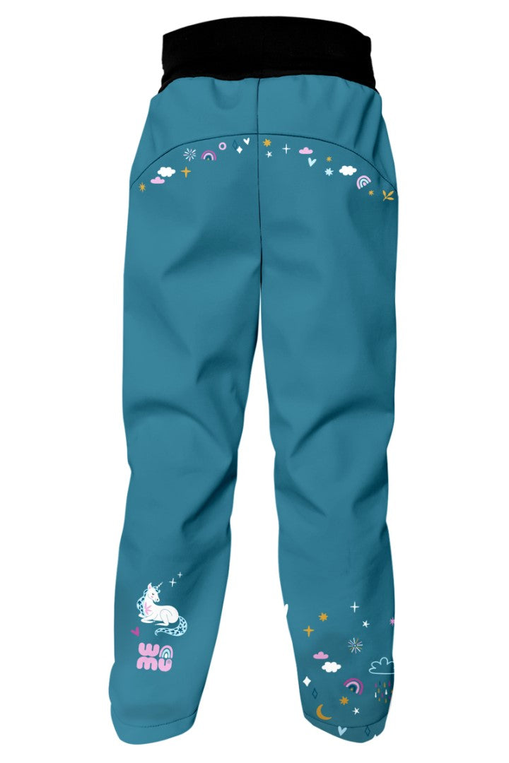 Softshellové kalhoty dětské, JEDNOROŽCI, petrolejová